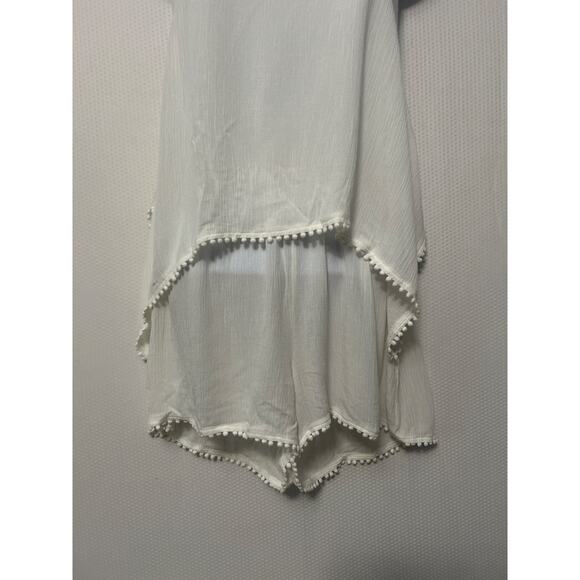 Sage The Label Lagoon White Layered Pom Pom Trim Flowy Romper Size Small - Picture 3 of 9